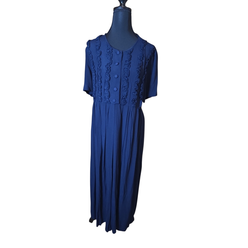 Vintage Plaza South Cottagecore Blue Midi Short Sleeve Dress